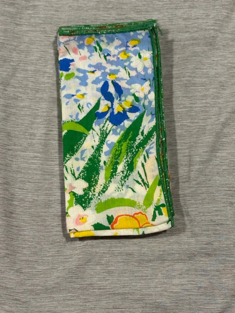 Floral Print Cotton Napkins - Multicolor Green Trim set of 4